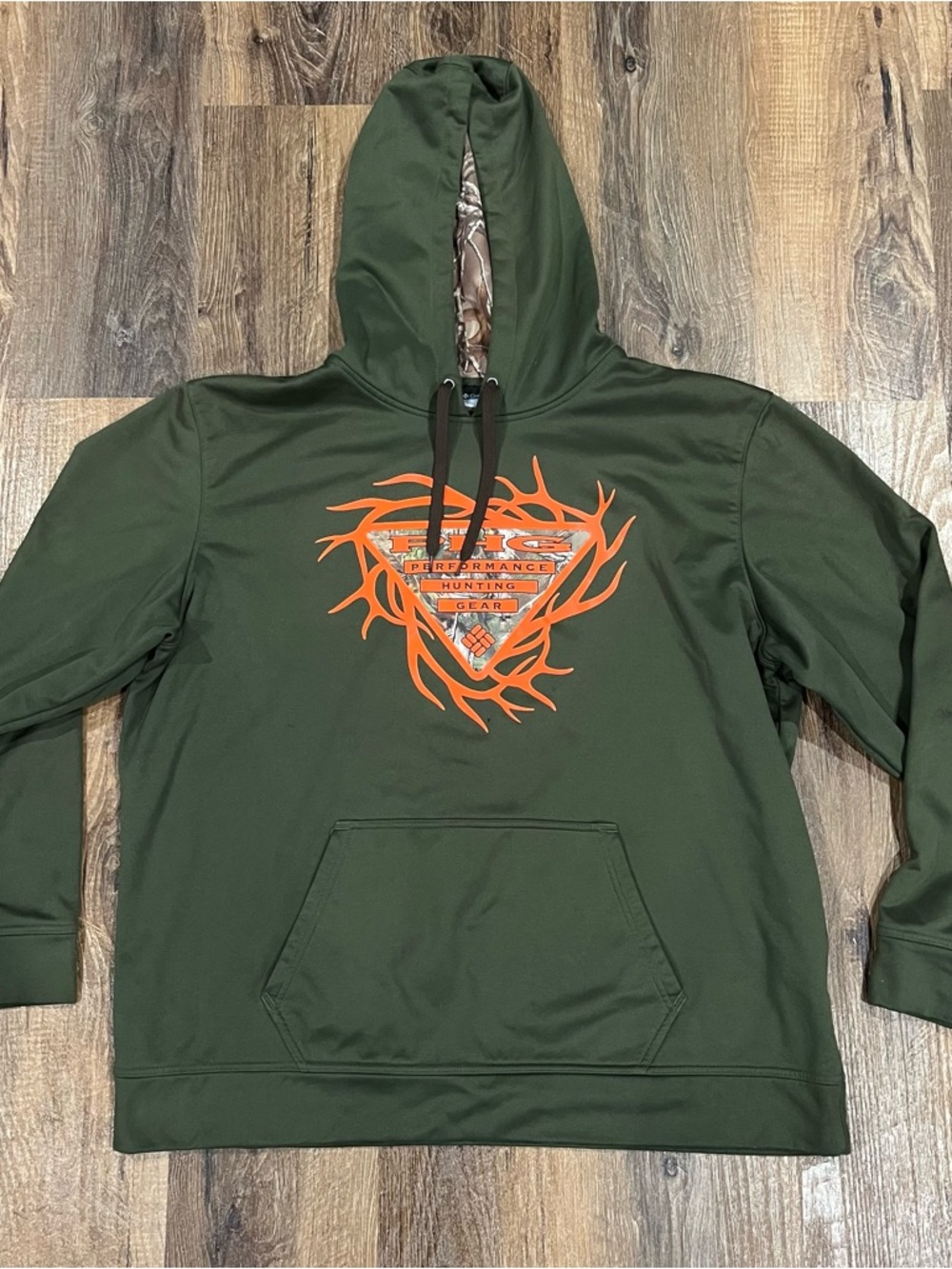 Columbia PHG Size XL Sweatshirt Pullover Outdoor Hoodie Army Olive Green Orange
